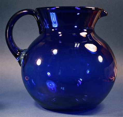 Antique Hand Blown Old Cobalt Glass Collectible Centerpiece Pitcher Busaccagallery
