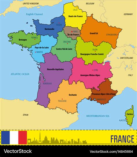 France Map With Regions And Their Capitals Vector Image