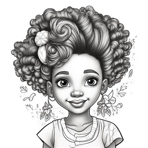Premium Ai Image A Drawing Of A Girl With Curly Hair And A Flower In Her Hair Generative Ai