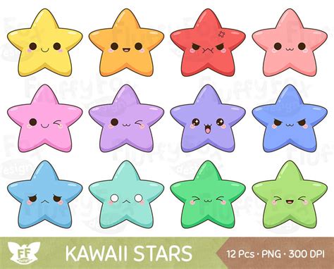 Kawaii Star Clipart Cute Stars Clip Art Galaxy Happy Funny Etsy Uk