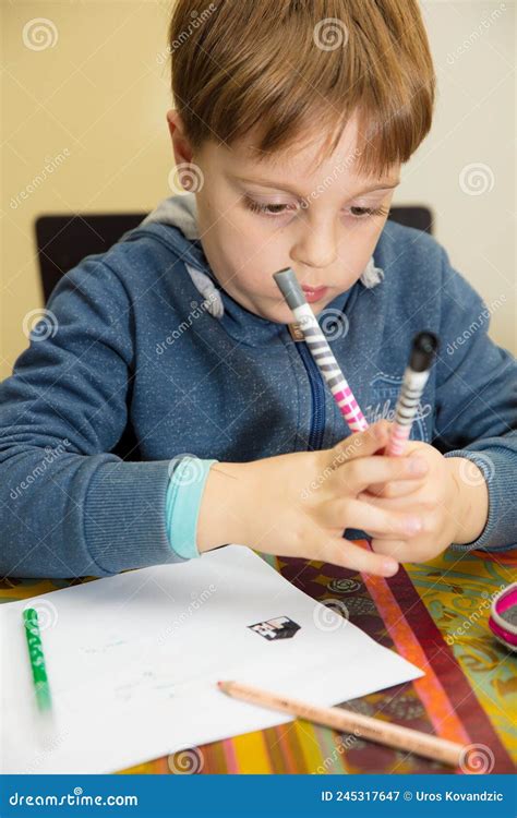 Little Boy Drawing At Home Stock Image Image Of Portrait 245317647