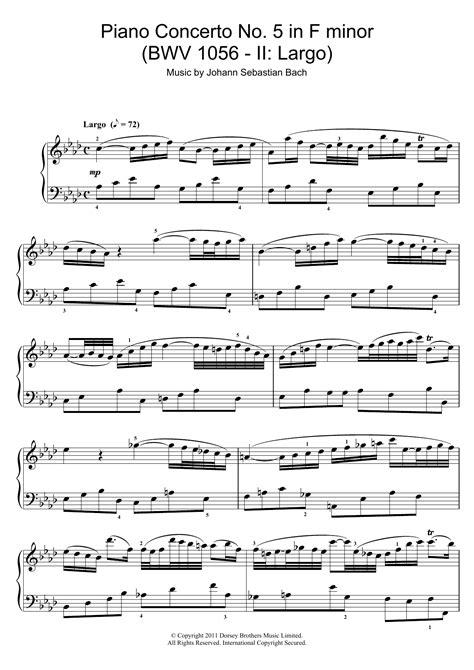 Piano Concerto No 5 In F Minor Bwv 1056 Ii Largo Noten Johann Sebastian Bach Klavier Solo