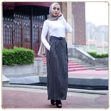 Fashion Womens Striped Skirt Muslim Bottoms Long Skirts Tutu Skirt Elegant Floor Ramadan Party