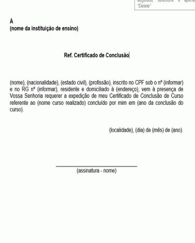 Referência Para Uma Carta Requerimento Solicitação De Certificado De