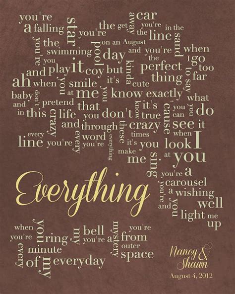 You're a falling star you're the getaway car you'. Personalized Word Art - Wedding Song Lyrics - Everything ...