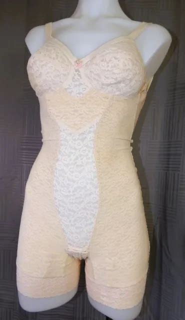 vtg jezebel all in one girdle bra 4 metal garters snap crotch floral lace 34c 29 99 picclick