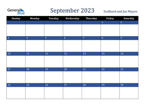 Svalbard And Jan Mayen September 2023 Calendar With Holidays