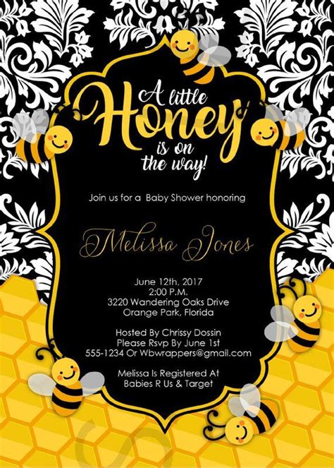 Little Honey Bee Themed Baby Shower Invitation Template Editable