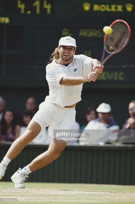 American Tennis Player Andre Agassi Pictured In Action Competing To