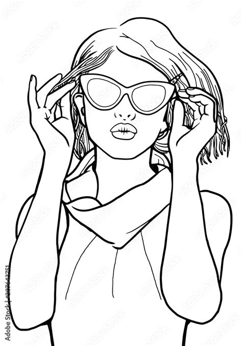 Beautiful Young Woman In Sunglasses Summer Fashion Drawing Circuit