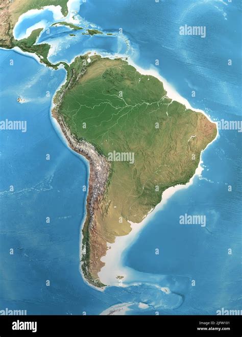 Physical Map Of South And Central America With High Resolution Details