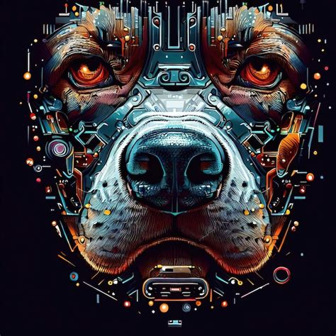 Premium Ai Image 2d Vector Vintage Dog Face With Cyberpunk Artwork