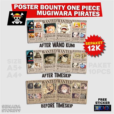 Jual Poster Bounty One Piece Kru Mugiwara SIZE A Set Pcs Poster Wanted One Piece After