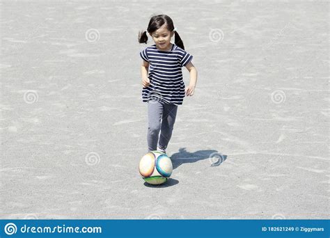 Japanese Girl Dribbling Soccer Ball Stock Image Image Of Dribbling