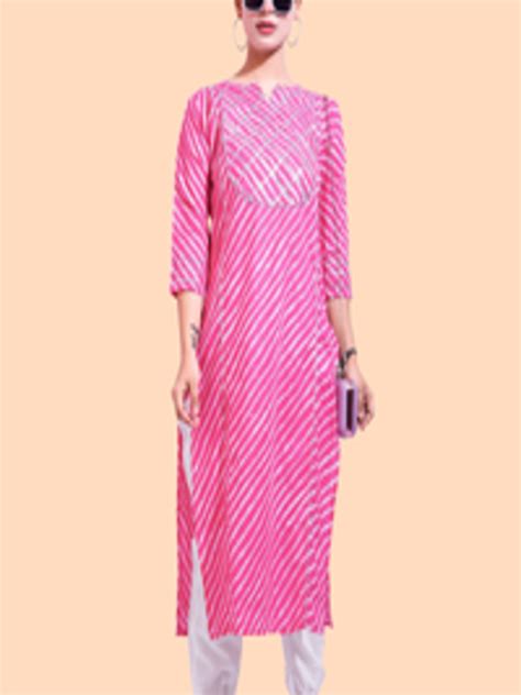 Buy Poonam Designer Women Pink Leheriya Printed Panelled Pure Cotton