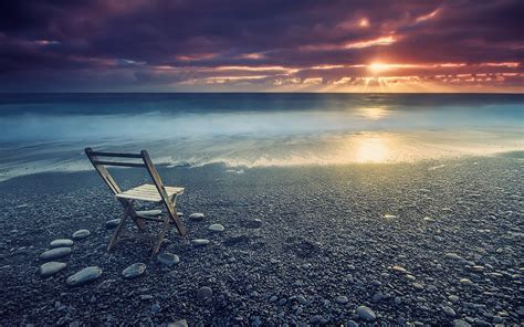 Empty Chair On A Beach Wallpaper Nature And Landscape Wallpaper Better