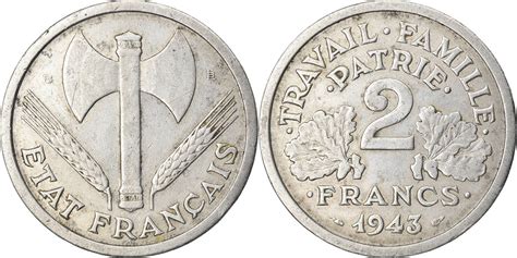 Frankreich 2 Francs 1943 B Münze, Bazor, Beaumont  Le Roger, S+