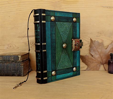 Leather Journal Lock With Key Royal Green Blue Antiqued