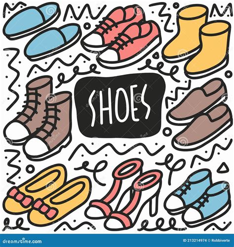 Hand Drawn Shoes Doodle Set Stock Vector Illustration Of Collection