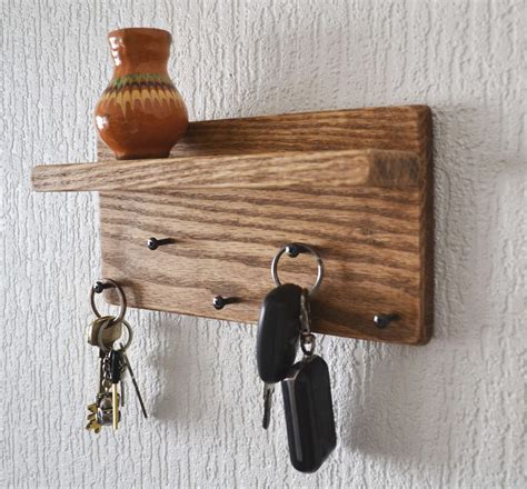 Key Holder For Wall With Shelf Small Wooden Holder Key Etsy