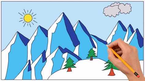 How To Draw A Snowy Mountain Step By Step Easy Coloring Page Drawing