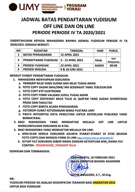 Pengumuman Pendaftaran Yudisium Periode Iv Ta 202020201 Program Vokasi