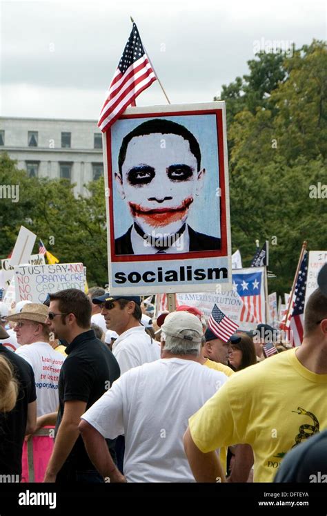 Protest Rally Demonstration Washington Dc Against Government Barack Obama Joker Poster Stock