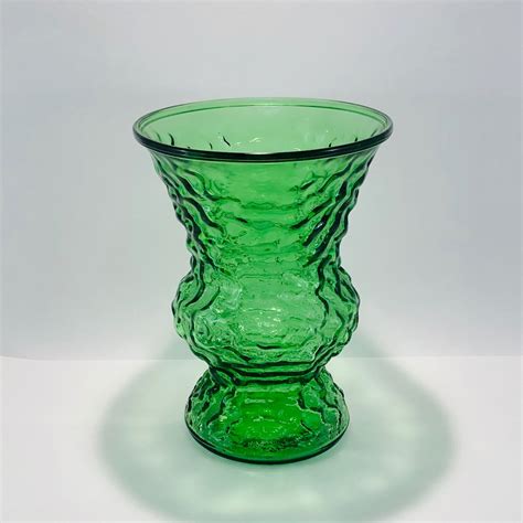 Emerald Green Crinkle Vase Hoosier Glass Vase Large Green Etsy
