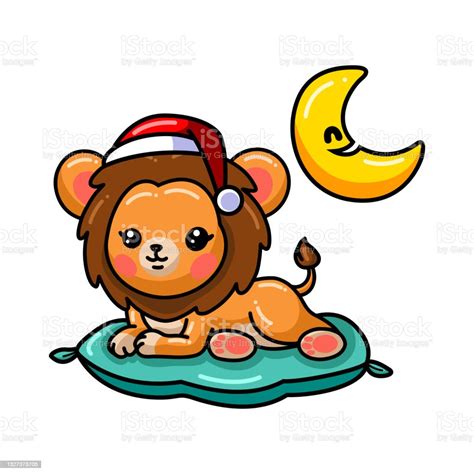 Cute Baby Lion Cartoon Laying On Pillow Stock Illustration Download