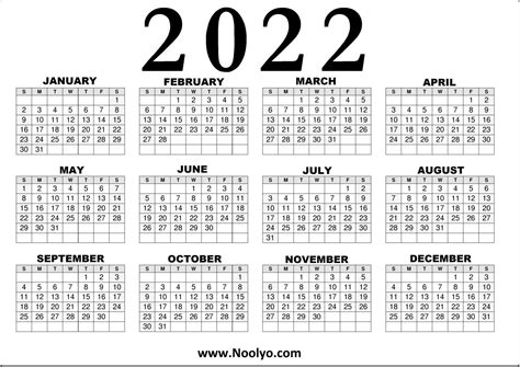 One Page 2022 Printable A4 Calendar