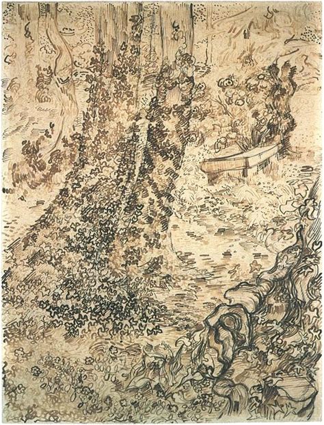 Landscape with hut in the camargue. Trees with Ivy by Vincent Van Gogh - 1643 - Drawing