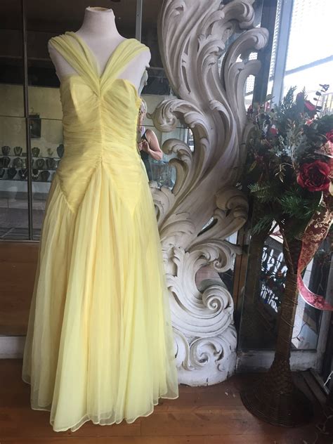 vintage 1950s yellow taffeta and chiffon formal prom dress 34 bust by sweetlittlevillage on etsy