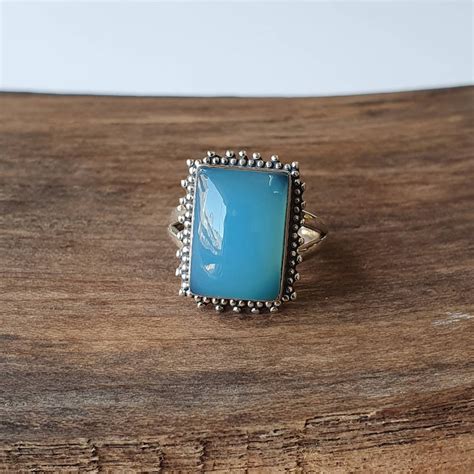 Blue Chalcedony Ring Sterling Silver Ring Etsy