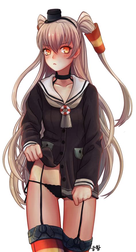 Tasselcat Amatsukaze Kancolle Kantai Collection Silver Hair Striped Legwear Bad Id Bad