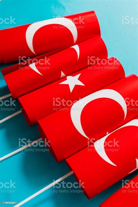 Group Of Turkish Flags Over Blue Background Stock Photo Download