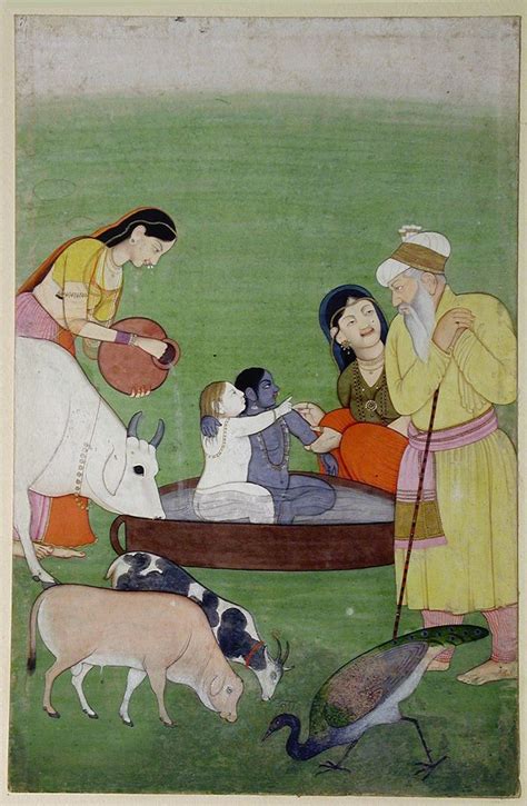 Krishna And Balarama Together In A Bath While Nanda And Yashoda Look On Indian Traditional