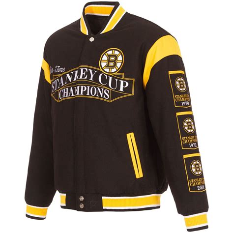Boston Bruins Black Stanley Cup Multi Champs Full Snap Jacket Jh