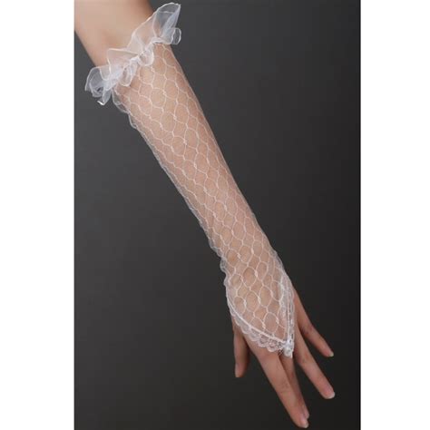 Womens Lace Mesh Bridal Gloves Fingerless Elbow Length Long Gloves