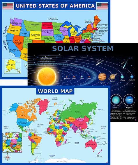 World Map Poster United States Usa Map Solar System Posters For Kids
