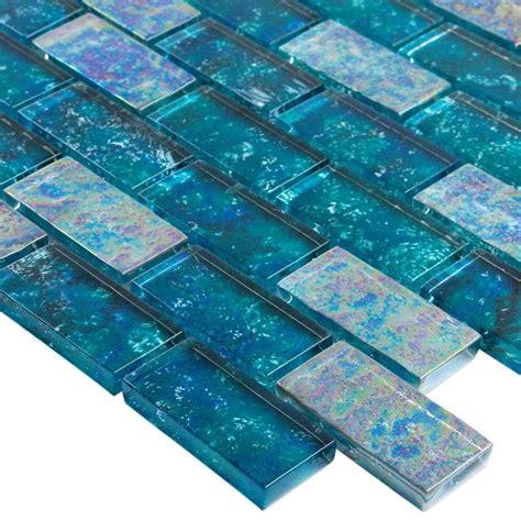 Laguna Iridescent Aquamarine 1x2 Brick Polished Glass Mosaic Tile