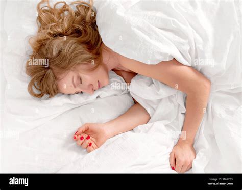 Beautiful Woman Sleeping In The Bed Stock Photo Alamy