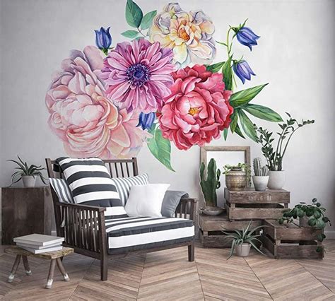 Murwall Peony Large Floral Wall Decal For Bedroom Watercolor Floral