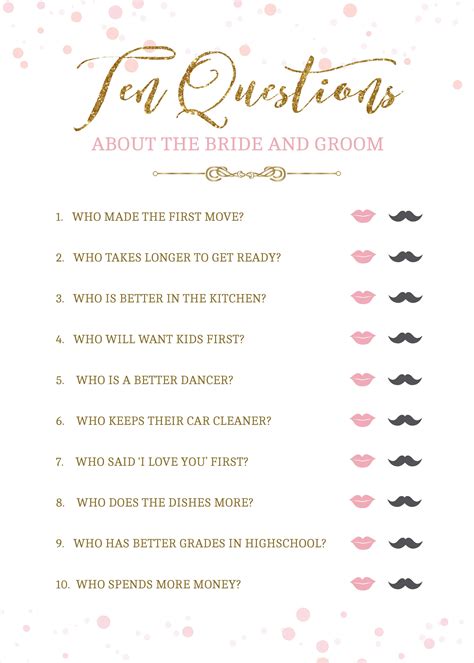 Ten Questions Bridal Shower Game He Said She Said Wedding In