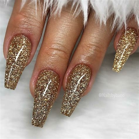 Ballerina Nails Gold Glitter Nails Acrylic Nails Gel Nails Gold