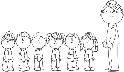 Black And White Students In Line With Teacher Book Clip Art Clip Art