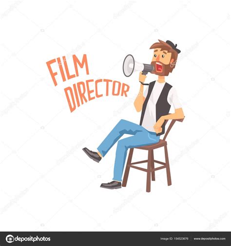 Film Director Sitting In His Chair Speaking Into A Megaphone Cartoon