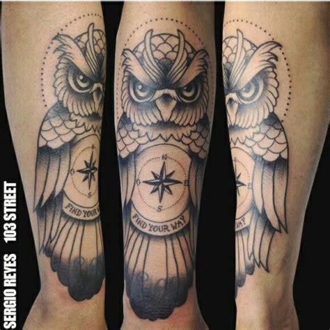 Owl Compass Tattoos Sleeves Ideas Compass