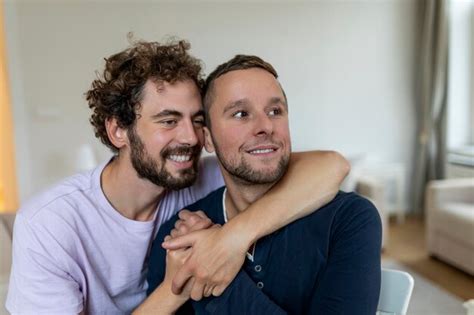 Premium Photo Portrait Of Carefree Gay Couple Indoors Happy Gay Couple Spending Time Together
