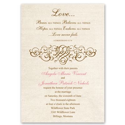 By sending a wedding card with christian scripture or messaging, you can help celebrate the splendor of christian marriage and create excitement about the new bond that's been forged. rustic love wedding invitation | Christian wedding invites at Ann's Bridal Bargains