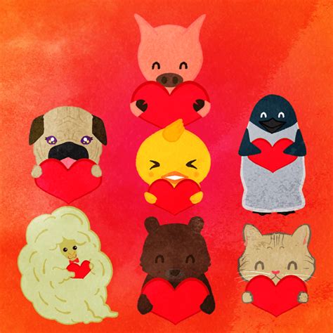 Animals Holding A Heart Cute2u A Free Cute Illustration For Everyone